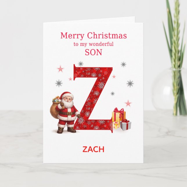 Christmas For Son Add A Name Beginning with Z Holiday Card (Front)