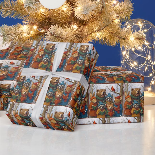 Christmas Forest Animals in Snowflakes Wrapping Paper (Holidays)