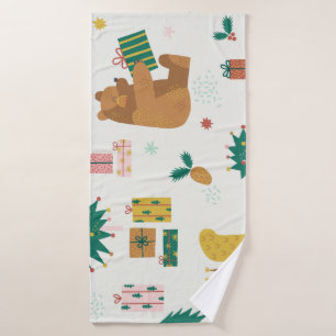 Christmas Forest Animals: Vintage Vibe Bath Towel