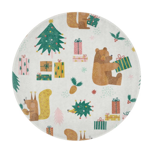 Christmas Forest Animals: Vintage Vibe Cutting Board (Front)
