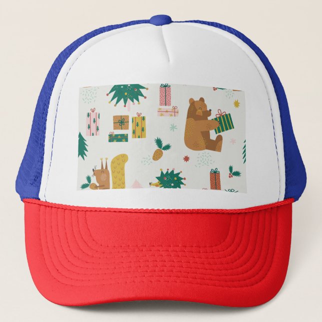Christmas Forest Animals: Vintage Vibe Trucker Hat (Front)