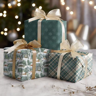 Christmas Forest Cabins Rustic Holiday Wrapping Paper Sheet