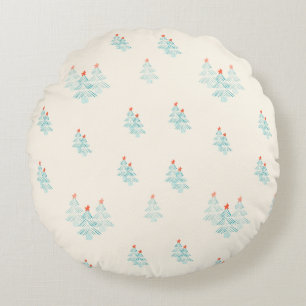 Christmas forest, Christmas trees in teal.  Round Pillow