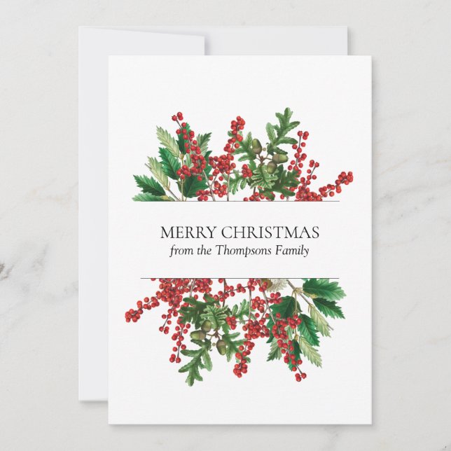 Christmas Forest Festive Berries Acorn Evergreen  Holiday Card (Front)