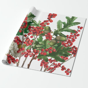 Christmas Forest Festive Berries Acorn Evergreen  Wrapping Paper