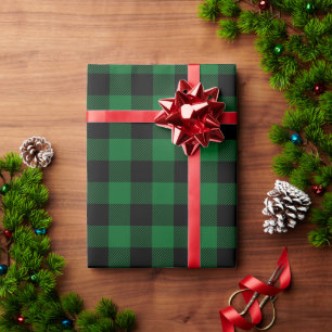 Christmas Forest Green and Black Buffalo Check Wrapping Paper