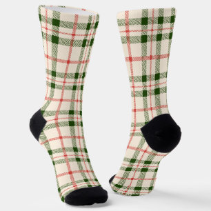 Christmas forest green red white plaid vintage socks