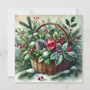 Christmas Forest Nature Berries Basket  Holiday Card
