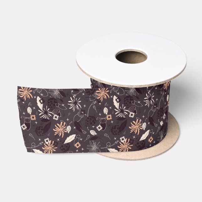 Christmas forest on dark brown satin ribbon (Spool)