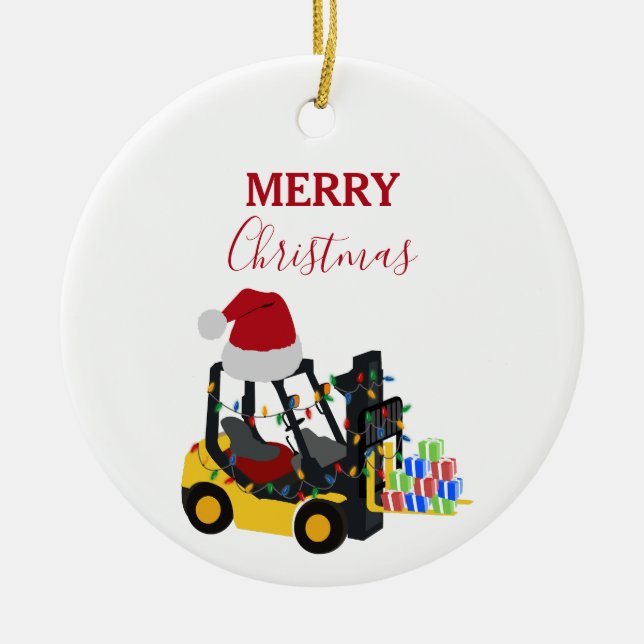 Christmas Forklift Truck  Ceramic Ornament (Front)