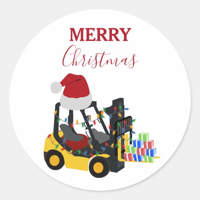 Christmas Forklift Truck  Classic Round Sticker (Front)