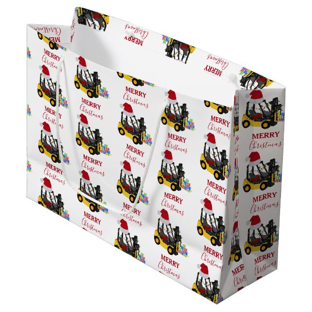 Christmas Forklift Truck  Large Gift Bag (Front Angled)