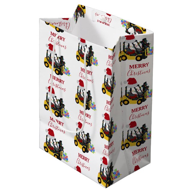 Christmas Forklift Truck  Medium Gift Bag (Front Angled)