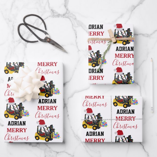 Christmas Forklift Truck  Wrapping Paper Sheet (Front)