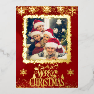 Christmas foto customizable greeting foil holiday postcard