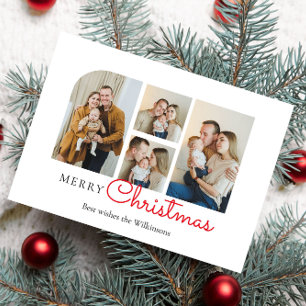 Christmas four photo collage modern minimal holiday card