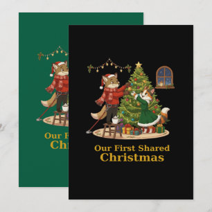 Christmas Fox and Cat Decorating Tree Holiday Card