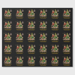 Christmas Fox and Cat Decorating Tree Wrapping Paper