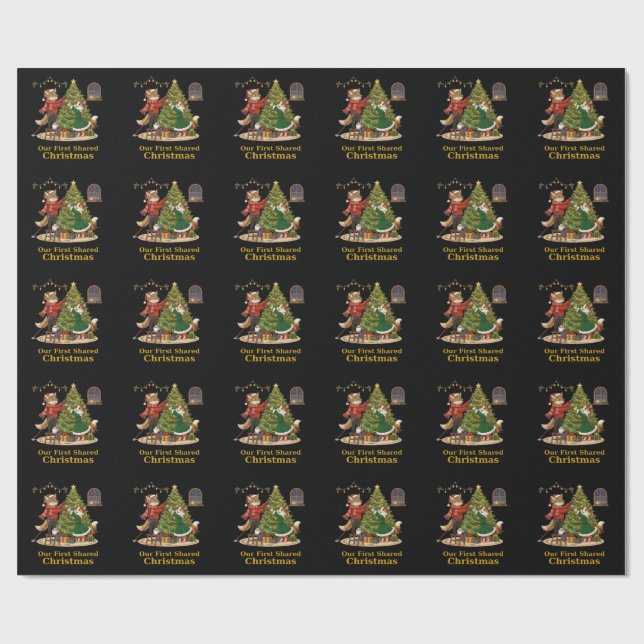 Christmas Fox and Cat Decorating Tree Wrapping Paper (Flat)
