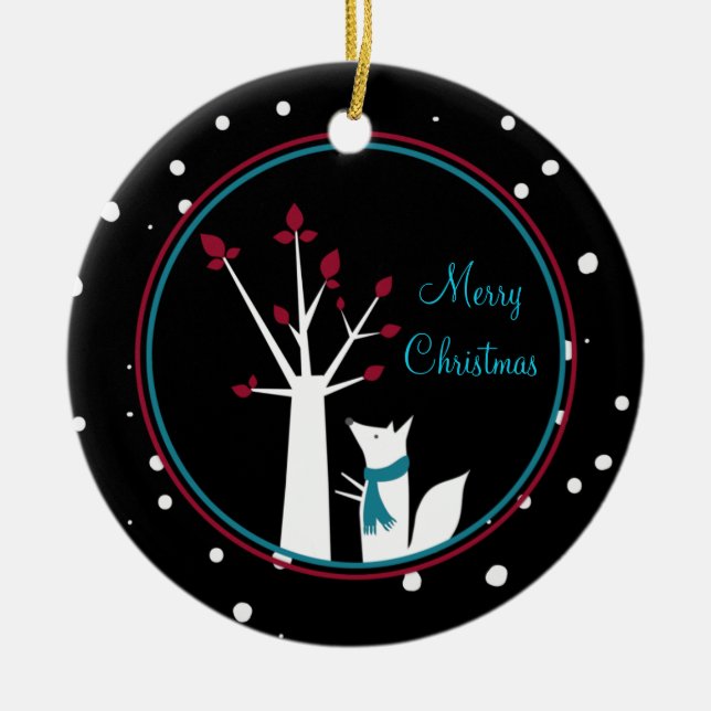 Christmas Fox and Tree From Our House To Yours Ceramic Ornament (Front)