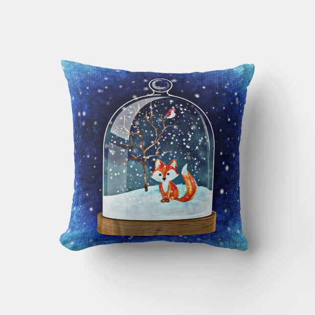 Christmas fox blue pillow (Front)