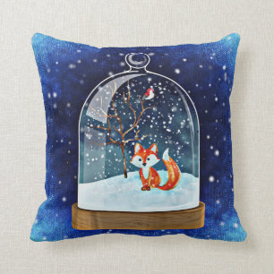 Christmas fox blue pillow