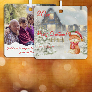  Christmas fox house photo Square Ornament