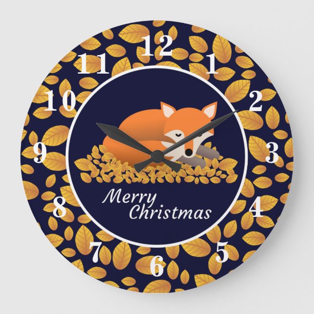 Christmas Fox Large Clock (Front)