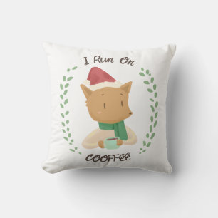 Christmas Fox Loves Coffee Throw Pillow