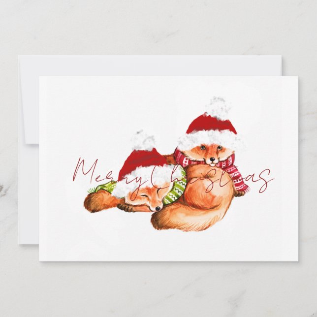 Christmas fox merry holiday foxy      card (Front)