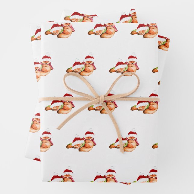 Christmas fox merry holiday foxy   wrapping paper sheet (In situ)