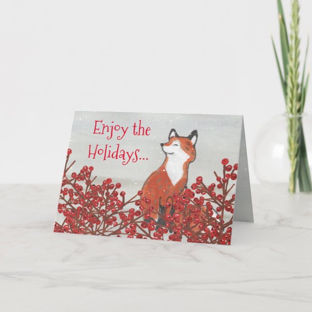 Christmas Fox Red Berries Winter Holiday Funny (Front)