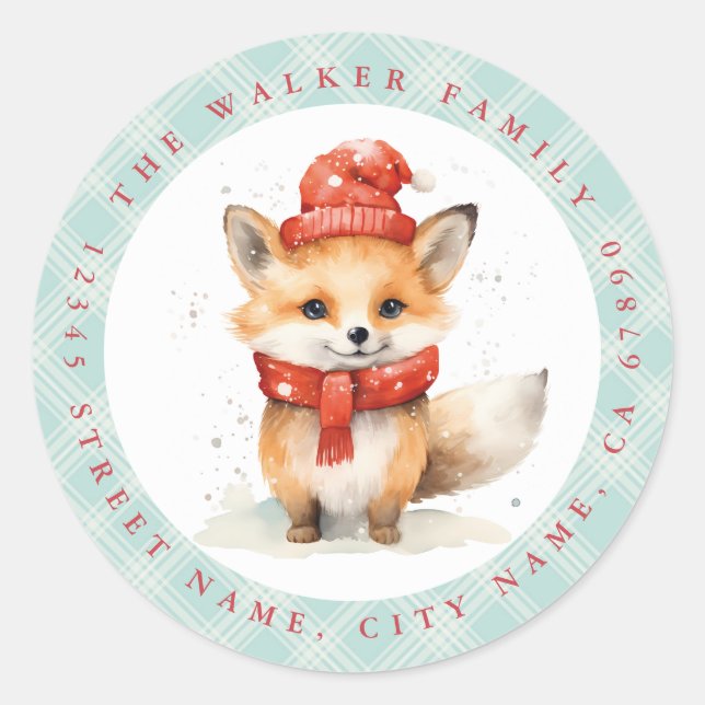 Christmas Fox Round Stickers (Front)