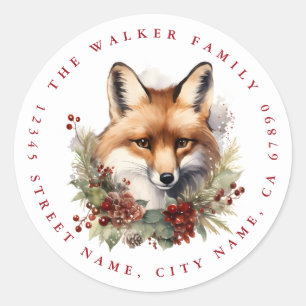 Christmas Fox Round Stickers