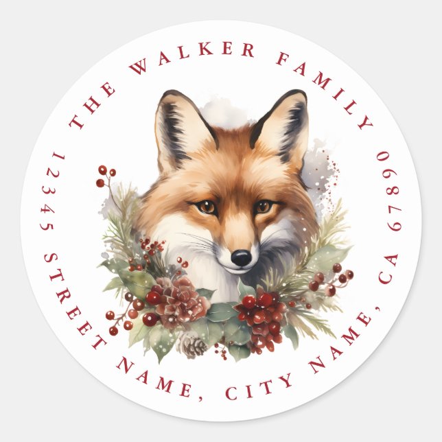 Christmas Fox Round Stickers (Front)