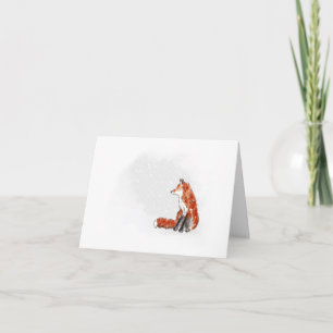 Christmas Fox Sitting in Snow Flurry Holiday Card