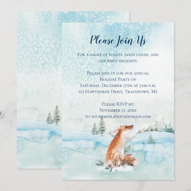 Christmas Fox Snow Landscape Fir Trees Invitation (Front/Back)