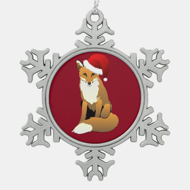 Christmas Fox Snowflake Pewter Christmas Ornament (Front)