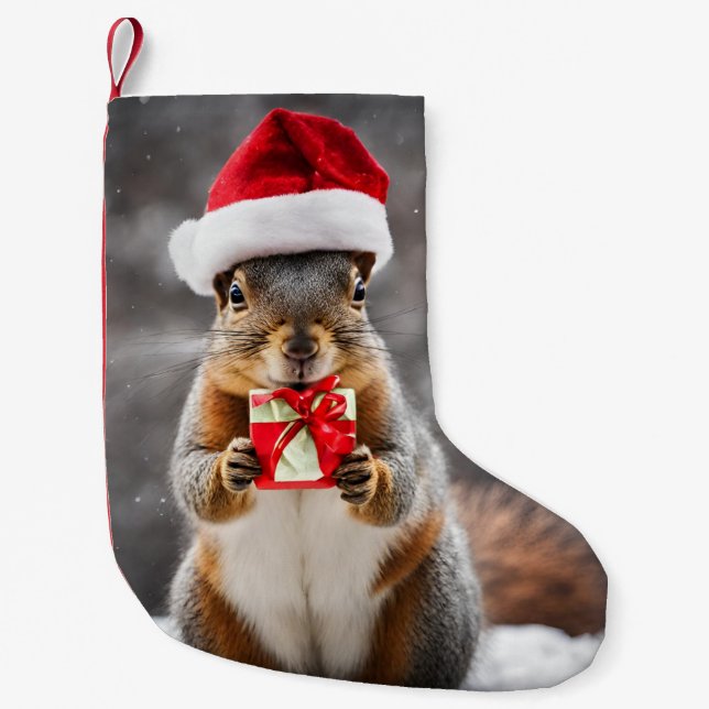 Christmas Fox Squirrel with a Santa Hat Small Christmas Stocking (Front)