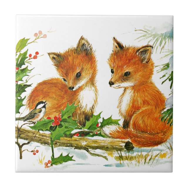 Christmas Foxes Tile (Front)