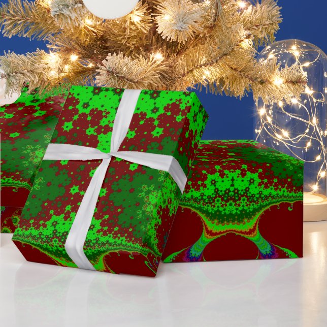 CHRISTMAS ~ Fractal Pattern Green Red ~  Wrapping  Paper (Holidays)
