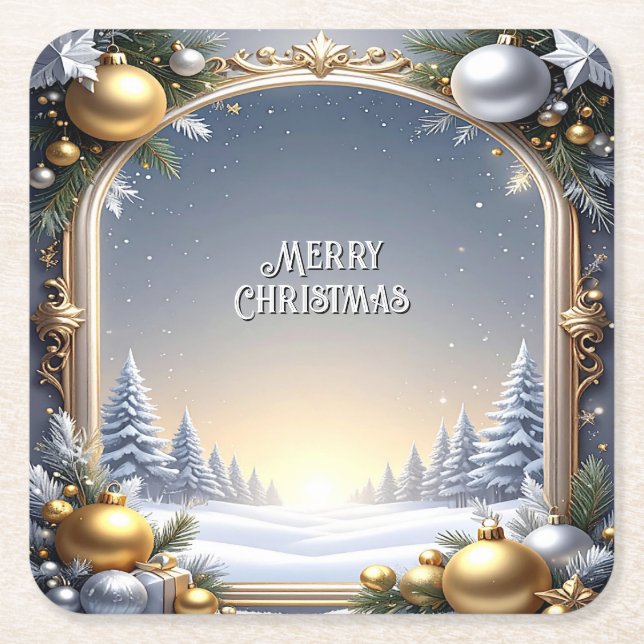 Christmas Frame Holiday Paper Coaster (Front)