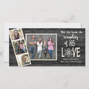 Christmas frame on dark wood holiday card