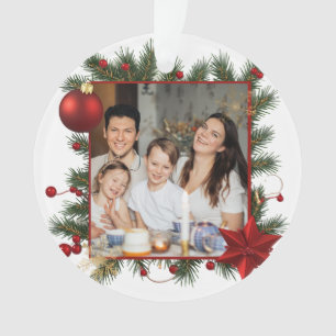 Christmas Frame with Red Star Photo Family 2026 Ornament