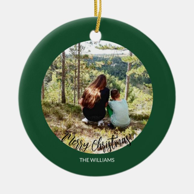 Christmas Framed Photo Forest Green Ceramic Ornament (Front)
