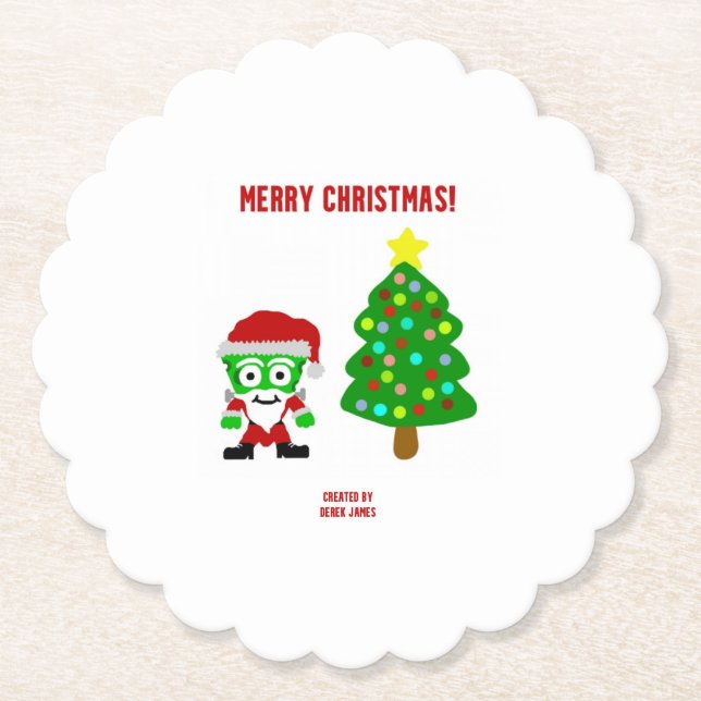 Christmas FrankenCheese Scalloped Round Coaster (Front)