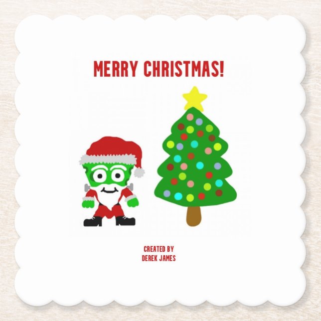 Christmas FrankenCheese Scalloped Square Coaster  (Front)