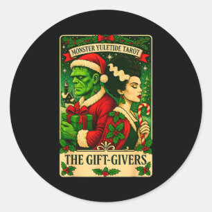 Christmas Frankenstein And Bride The Lovers Tarot Classic Round Sticker
