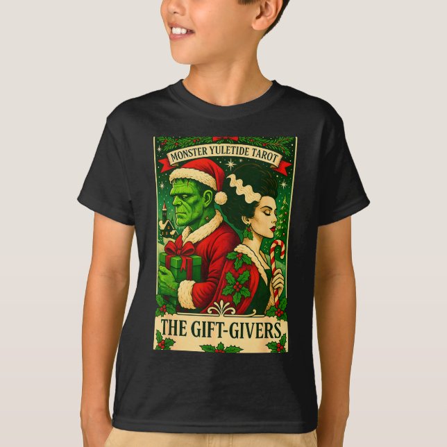 Christmas Frankenstein And Bride The Lovers Tarot  T-Shirt (Front)
