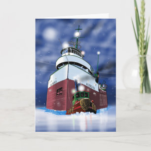 Christmas freighter and tug card